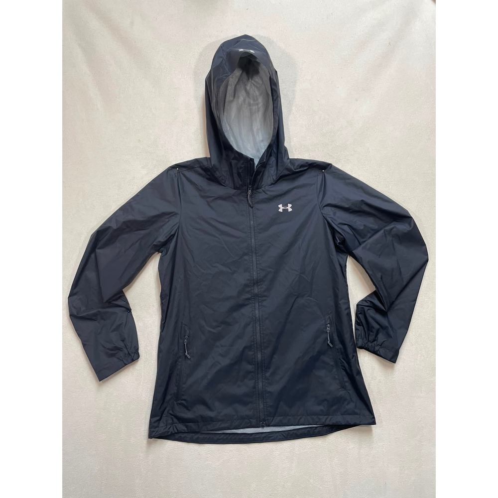 Under Armour Womens Black Fitted Hooded Windbreaker Jacket Size Medium